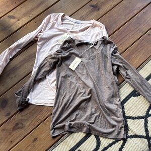 Velvet Women's Long Sleeve Tops - Light Pink and Brown